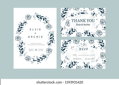  Wedding invitation with flowers in blue 