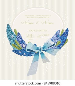 Wedding invitation with flowers. Hyacinth. Floral background in vintage style. 