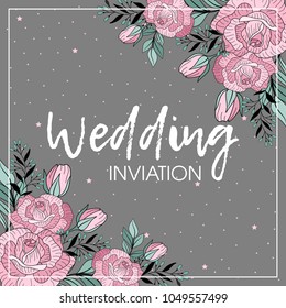 Wedding invitation with flowers and leaves. Flower poster. Vector decorative greeting cards, invitation background design.