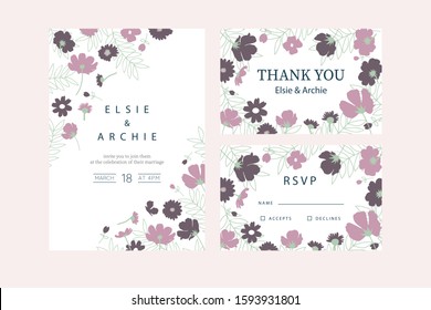 Wedding invitation with flowers in pink vector