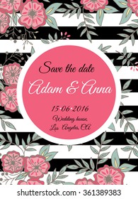Wedding invitation with flowers. Save the date design. Hand drawn vector illustration. Stock vector