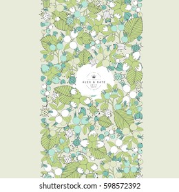 Wedding invitation flyer with berries and insects.