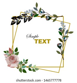 Wedding Invitation Frame with Floral Garland. Save the Date Template. Trendy Stylish Design. Vector Illustration