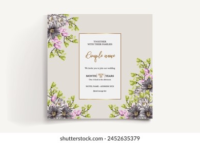 WEDDING INVITATION FRAME WITH FLOWER DECORATIONS WITH FRESH LEAVES