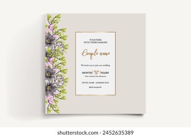 WEDDING INVITATION FRAME WITH FLOWER DECORATIONS WITH FRESH LEAVES