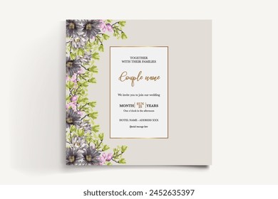 WEDDING INVITATION FRAME WITH FLOWER DECORATIONS WITH FRESH LEAVES