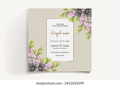 WEDDING INVITATION FRAME WITH FLOWER DECORATIONS WITH FRESH LEAVES