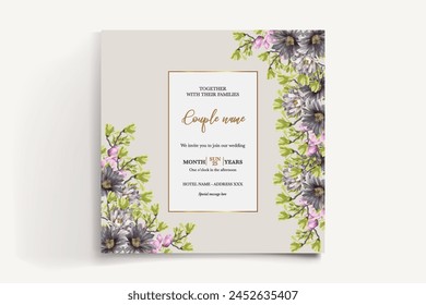 HOCHZEIT EINLADUNGSRAHMEN MIT BLUMENSCHMUCK MIT FRISCHBLÄTTERN