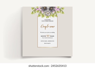 WEDDING INVITATION FRAME WITH FLOWER DECORATIONS WITH FRESH LEAVES