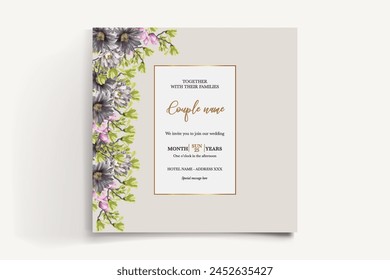 WEDDING INVITATION FRAME WITH FLOWER DECORATIONS WITH FRESH LEAVES