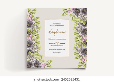 WEDDING INVITATION FRAME WITH FLOWER DECORATIONS WITH FRESH LEAVES