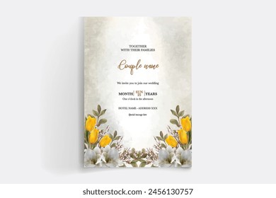 WEDDING INVITATION FRAME WITH FLOWER DECORATIONS WITH FRESH LEAVES