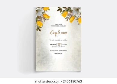 MARCO DE INVITACIÓN DE BODA CON DECORACIONES FLORALES CON HOJAS FRESCAS
