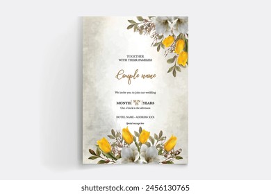 WEDDING INVITATION FRAME WITH FLOWER DECORATIONS WITH FRESH LEAVES