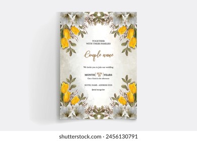 MARCO DE INVITACIÓN DE BODA CON DECORACIONES FLORALES CON HOJAS FRESCAS