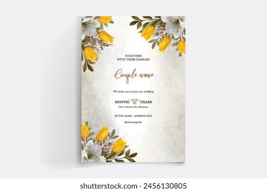 WEDDING INVITATION FRAME WITH FLOWER DECORATIONS WITH FRESH LEAVES