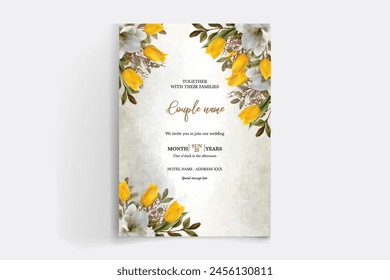 WEDDING INVITATION FRAME WITH FLOWER DECORATIONS WITH FRESH LEAVES