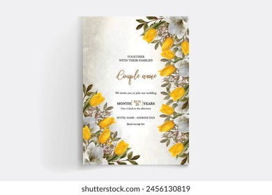 MARCO DE INVITACIÓN DE BODA CON DECORACIONES FLORALES CON HOJAS FRESCAS