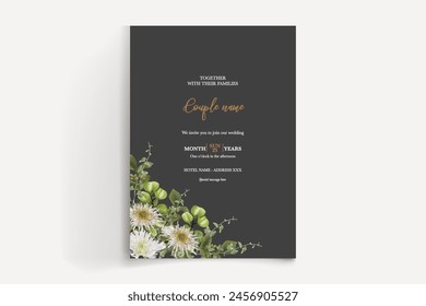 WEDDING INVITATION FRAME WITH FLOWER DECORATIONS WITH FRESH LEAVES