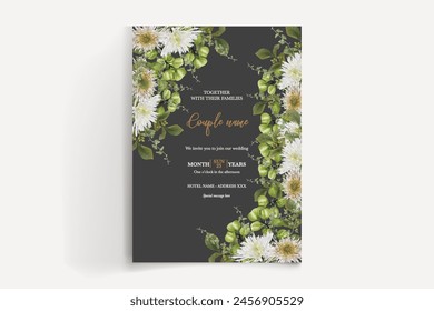 WEDDING INVITATION FRAME WITH FLOWER DECORATIONS WITH FRESH LEAVES