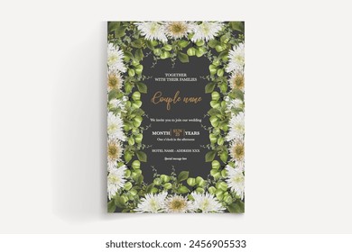 HOCHZEIT EINLADUNGSRAHMEN MIT BLUMENSCHMUCK MIT FRISCHBLÄTTERN