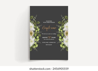 WEDDING INVITATION FRAME WITH FLOWER DECORATIONS WITH FRESH LEAVES