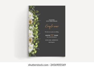 WEDDING INVITATION FRAME WITH FLOWER DECORATIONS WITH FRESH LEAVES