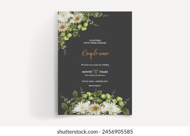 WEDDING INVITATION FRAME WITH FLOWER DECORATIONS WITH FRESH LEAVES