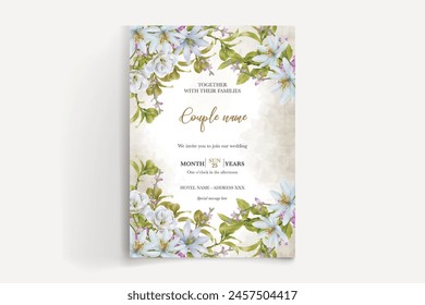 MARCO DE INVITACIÓN DE BODA CON DECORACIONES FLORALES CON HOJAS FRESCAS