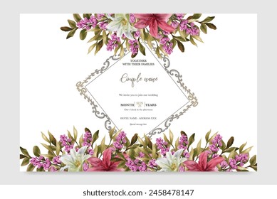 WEDDING INVITATION FRAME WITH FLOWER DECORATIONS WITH FRESH LEAVES