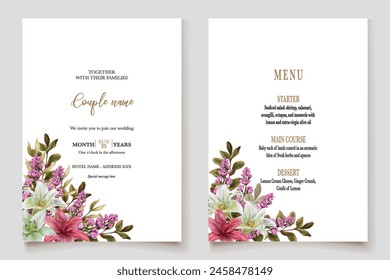 MARCO DE INVITACIÓN DE BODA CON DECORACIONES FLORALES CON HOJAS FRESCAS