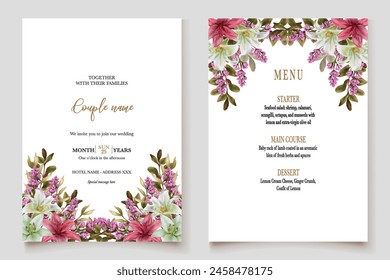 WEDDING INVITATION FRAME WITH FLOWER DECORATIONS WITH FRESH LEAVES