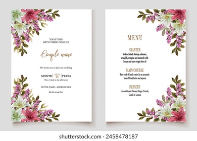 WEDDING INVITATION FRAME WITH FLOWER DECORATIONS WITH FRESH LEAVES
