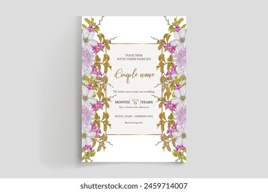 WEDDING INVITATION FRAME WITH FLOWER DECORATIONS WITH FRESH LEAVES