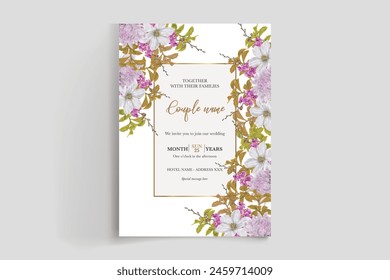 WEDDING INVITATION FRAME WITH FLOWER DECORATIONS WITH FRESH LEAVES