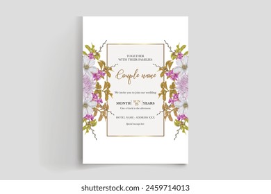 WEDDING INVITATION FRAME WITH FLOWER DECORATIONS WITH FRESH LEAVES