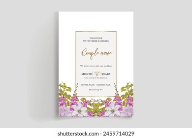 WEDDING INVITATION FRAME WITH FLOWER DECORATIONS WITH FRESH LEAVES