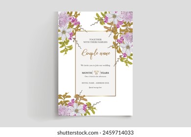 MARCO DE INVITACIÓN DE BODA CON DECORACIONES FLORALES CON HOJAS FRESCAS