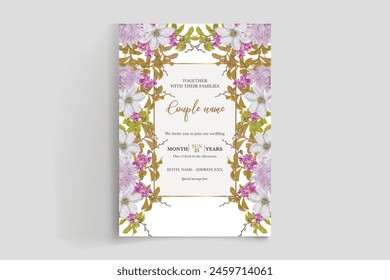 MARCO DE INVITACIÓN DE BODA CON DECORACIONES FLORALES CON HOJAS FRESCAS