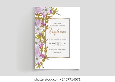 MARCO DE INVITACIÓN DE BODA CON DECORACIONES FLORALES CON HOJAS FRESCAS
