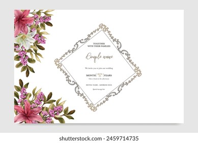 WEDDING INVITATION FRAME WITH FLOWER DECORATIONS WITH FRESH LEAVES