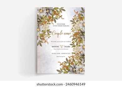 MARCO DE INVITACIÓN DE BODA CON DECORACIONES FLORALES Y HOJAS FRESCAS