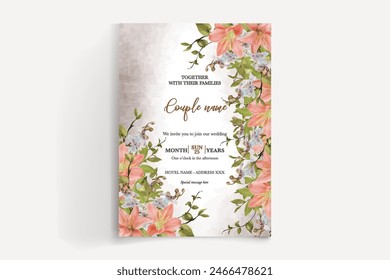 MARCO DE INVITACIÓN DE BODA CON DECORACIONES FLORALES Y HOJAS FRESCAS 