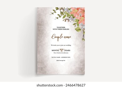 MARCO DE INVITACIÓN DE BODA CON DECORACIONES FLORALES Y HOJAS FRESCAS 