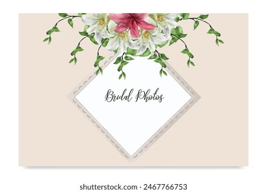 MARCO DE INVITACIÓN DE BODA CON DECORACIONES FLORALES Y HOJAS FRESCAS 