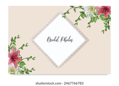 MARCO DE INVITACIÓN DE BODA CON DECORACIONES FLORALES Y HOJAS FRESCAS 