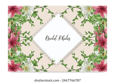 HOCHZEIT EINLADUNGSRAHMEN MIT BLUMENSCHMUCK UND FRISCHBLÄTTERN 