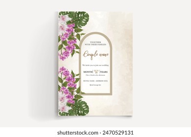 MARCO DE INVITACIÓN DE BODA CON DECORACIONES FLORALES Y HOJAS FRESCAS 