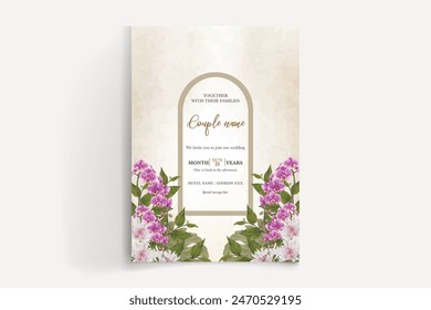 MARCO DE INVITACIÓN DE BODA CON DECORACIONES FLORALES Y HOJAS FRESCAS 