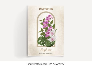 HOCHZEIT EINLADUNGSRAHMEN MIT BLUMENSCHMUCK UND FRISCHBLÄTTERN 